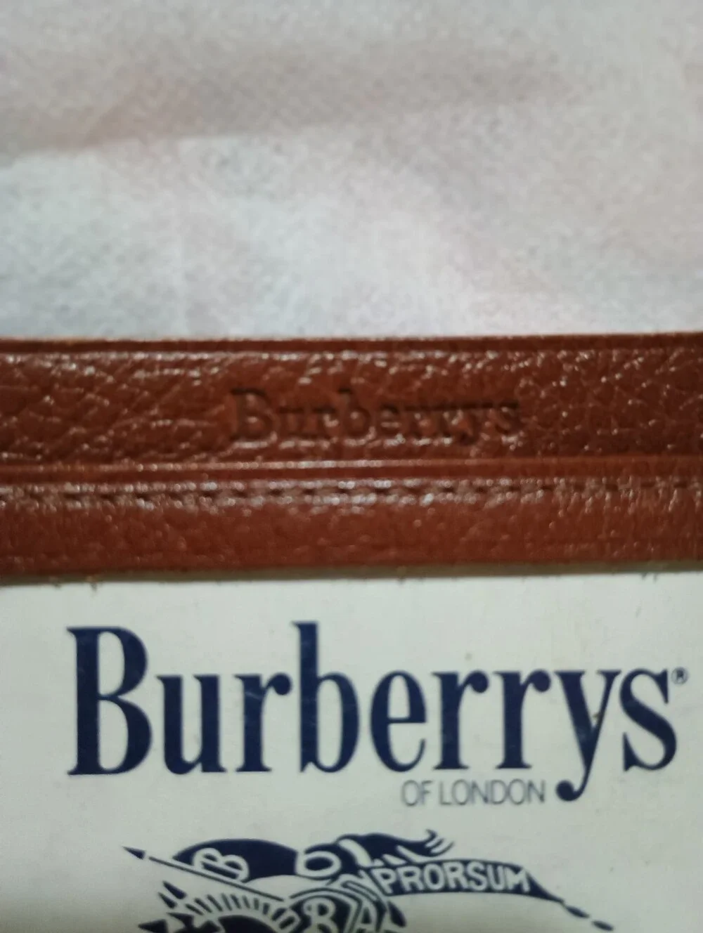 Burberrys Brown Leather ID Card Holder with Clear Window